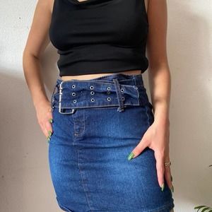 Vintage Y2k Denim Buckle Skirt Size S